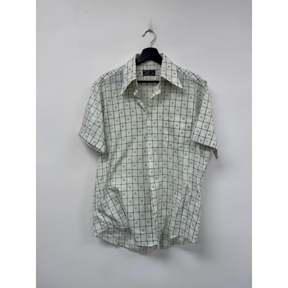 Vintage JCPenney Shirt Mens Medium White Check Tapered No Iron Short Sleeve‎ 70s